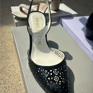 Anne Klein Black Cutout Slingback Heels